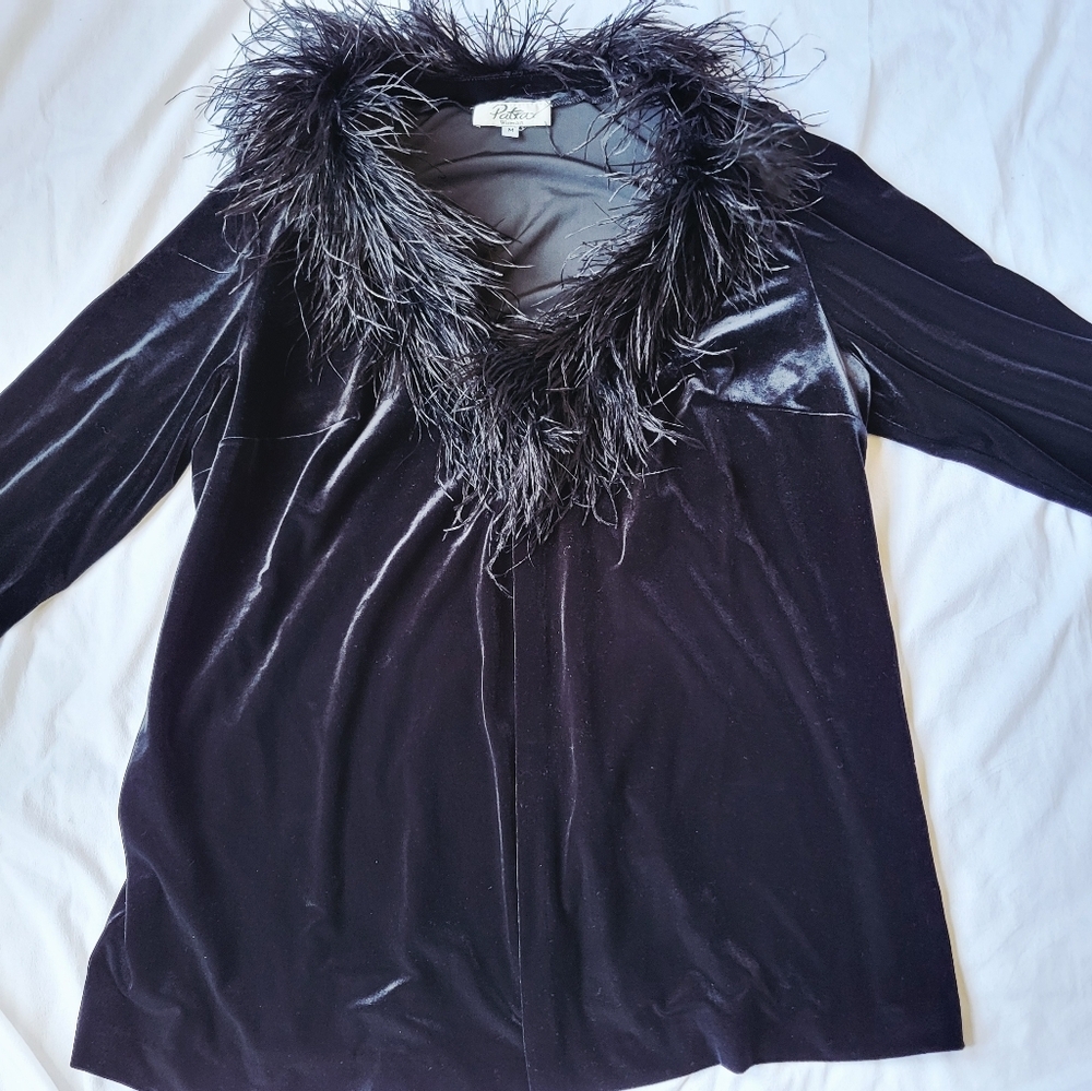 Patra Open Front Feather Velvet/Velour Cardigan Size Medium